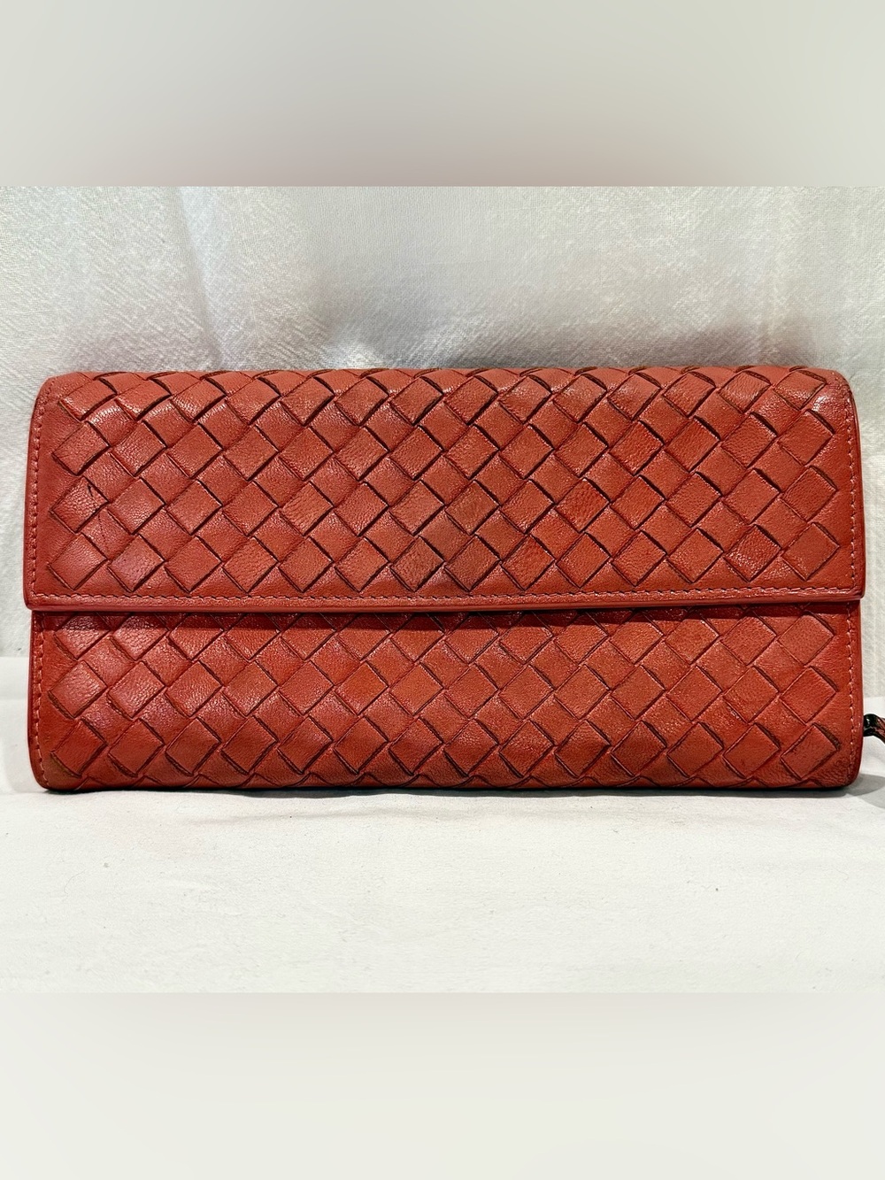 Bottega Veneta Woven Leather Clutch Wallet in Rust